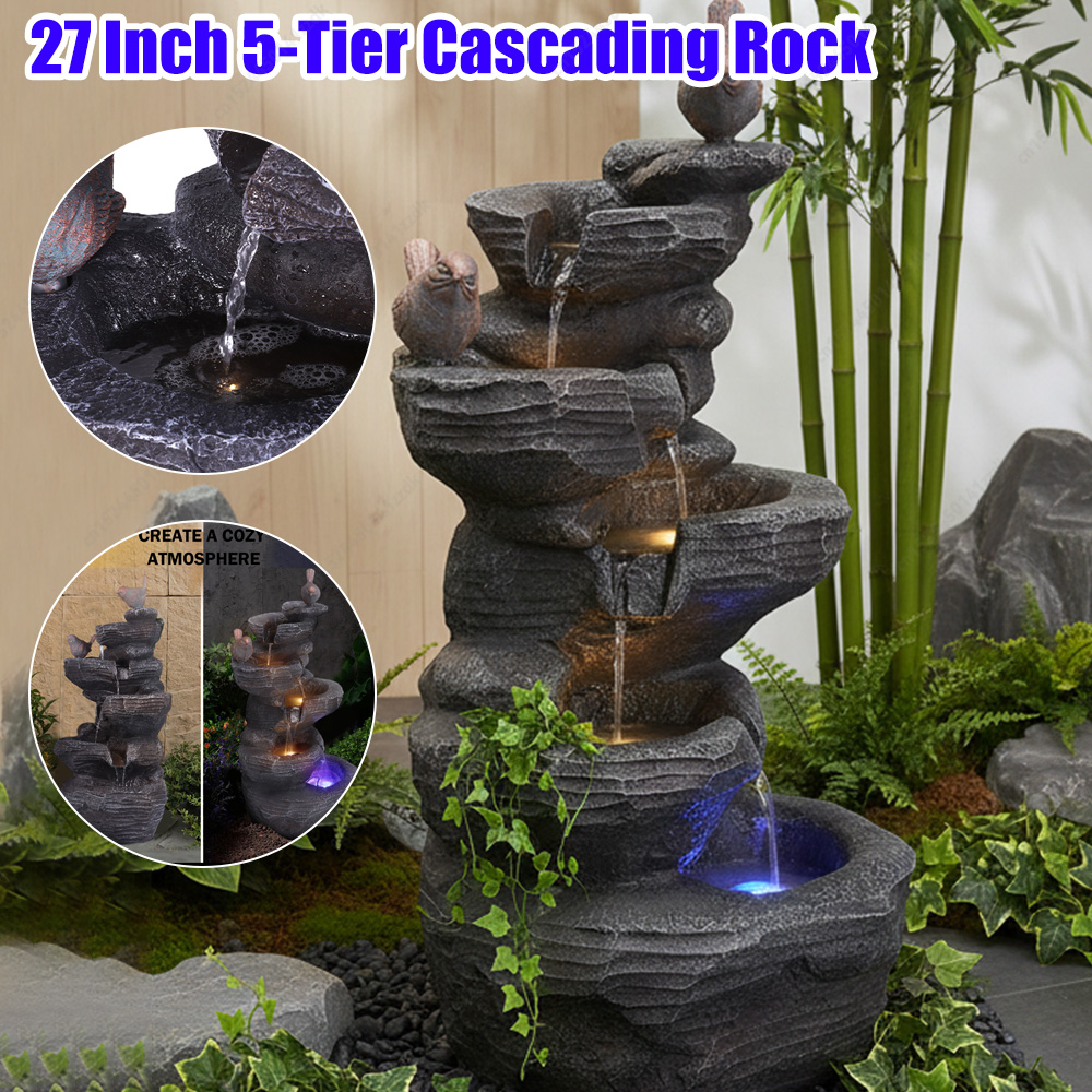 Outdoor Lighting Art - 27 Inch 5-Tier Outdoor Water Fountain