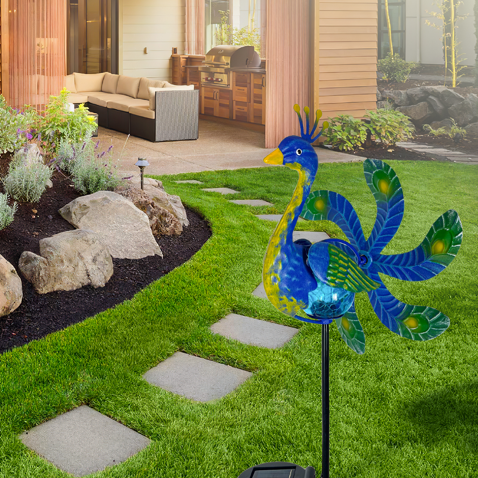 Outdoor Lighting Effects - Solar Wind Spinner Peacock Outdoor Wind