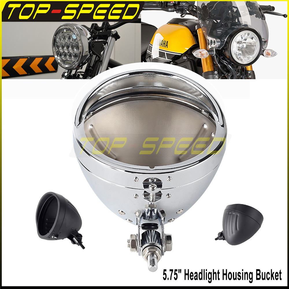 Outdoor Lighting Unit - Black/Chrome Motorcycle Headlamp Housing Light Shell