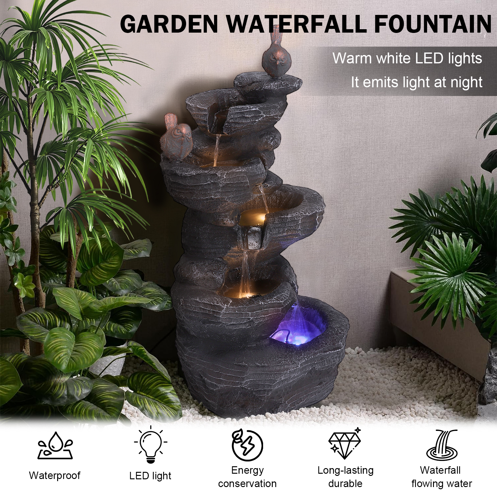 27 Inch 5-Tier Cascading Rock  – Outdoor Lighting Art Bewertung und Preis
