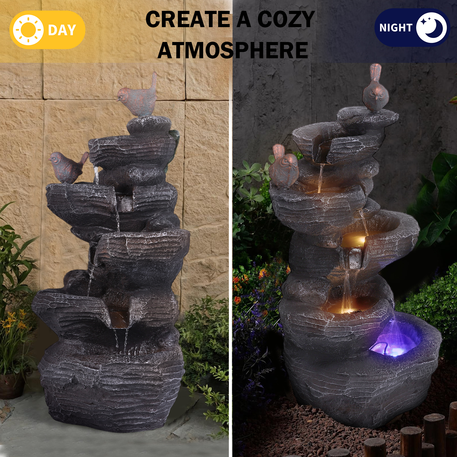 5-Tier Cascading Rock Water Fo – Outdoor Lighting Art Bewertung und Preis